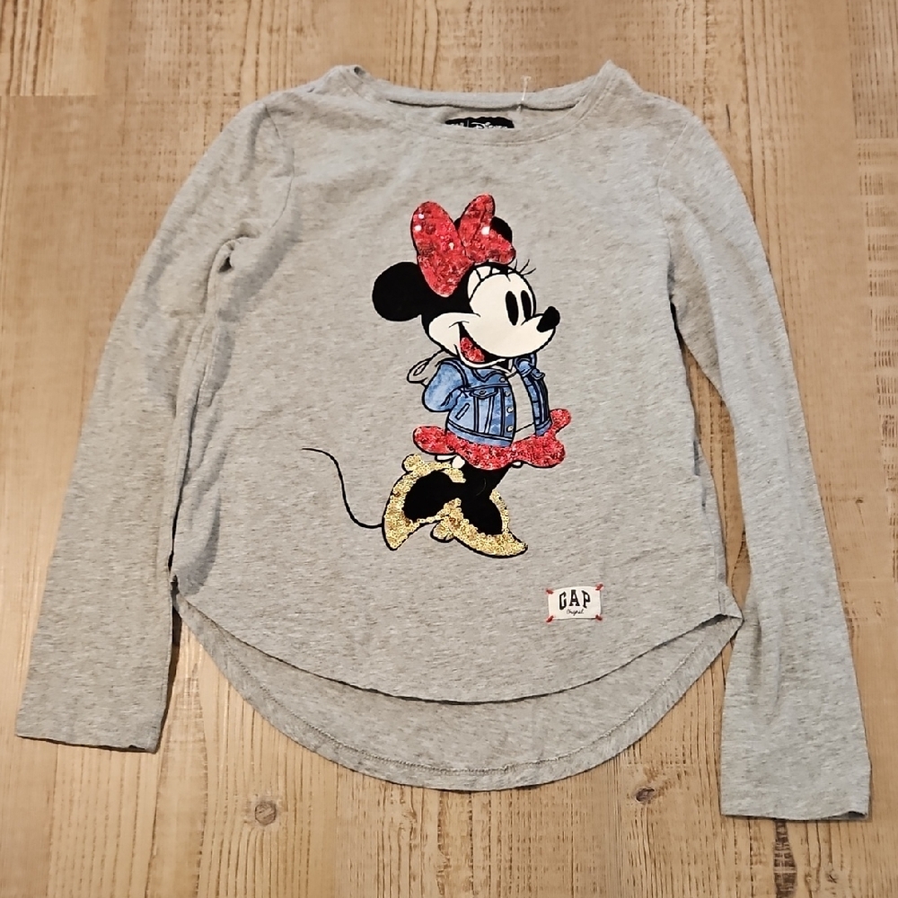 GAP Girls Gray Long-Sleeve Minnie Mouse Sequin Tee
